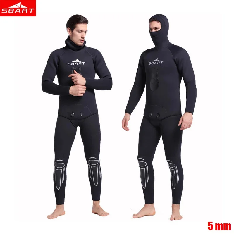 

SBART 5mm Neoprene Hooded Wetsuit Two-Piece Warm Suit Swimwear For Scuba Diving Equipment Spearfishing Snorkeling Wet Suits