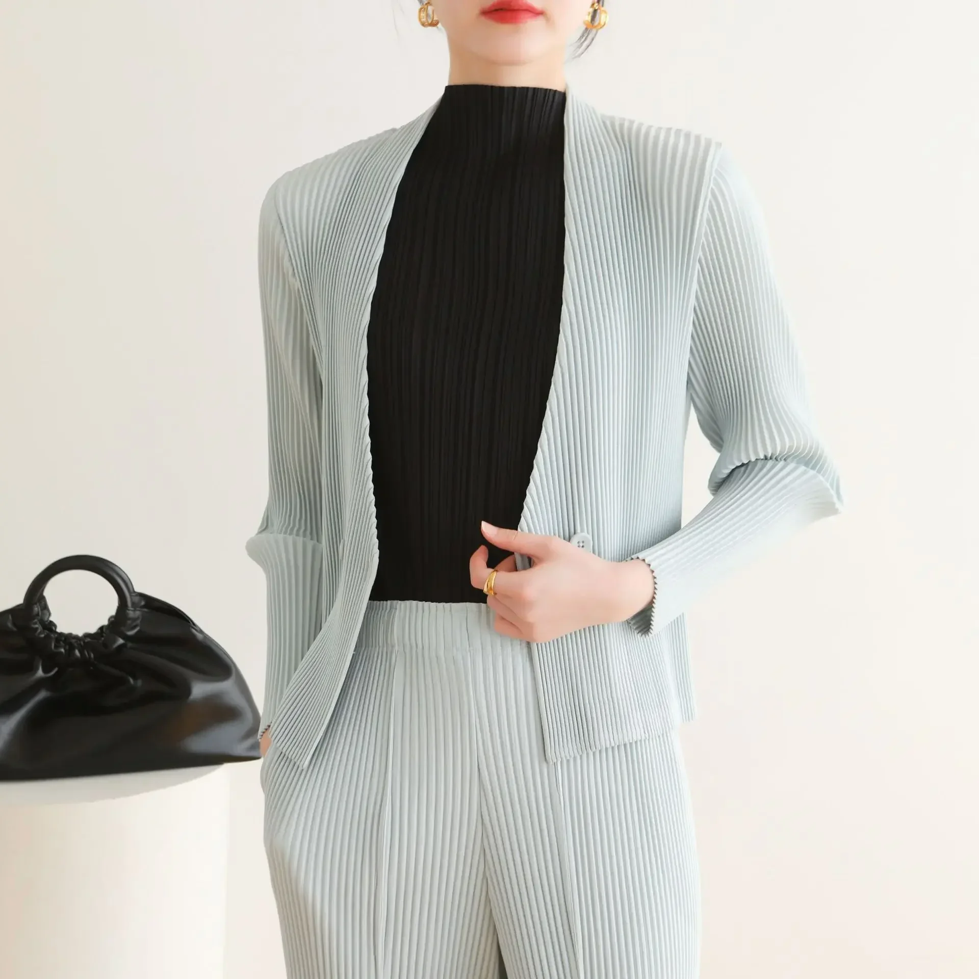 Плиссированная куртка оригинальный однотонный двубортный жакет для работы на