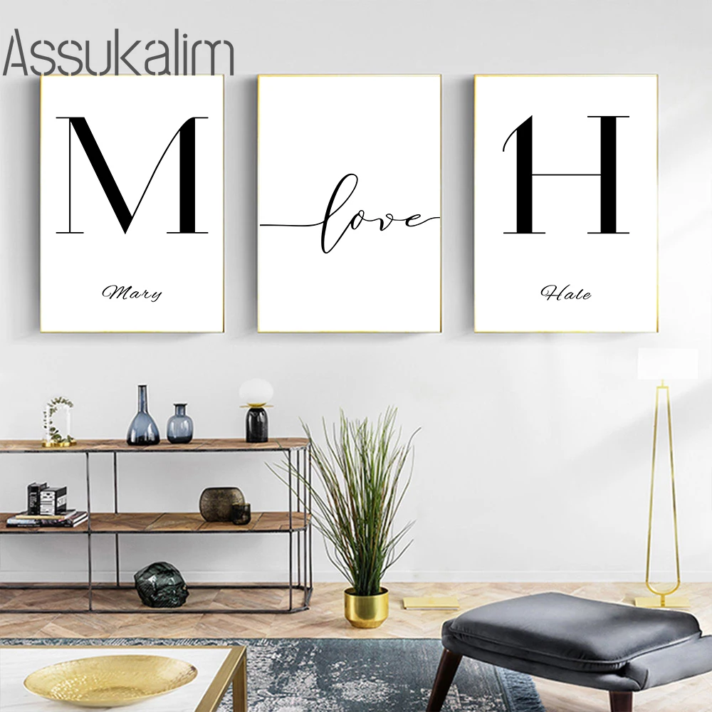 Инициальное имя персональная настенная Картина на холсте принты черный