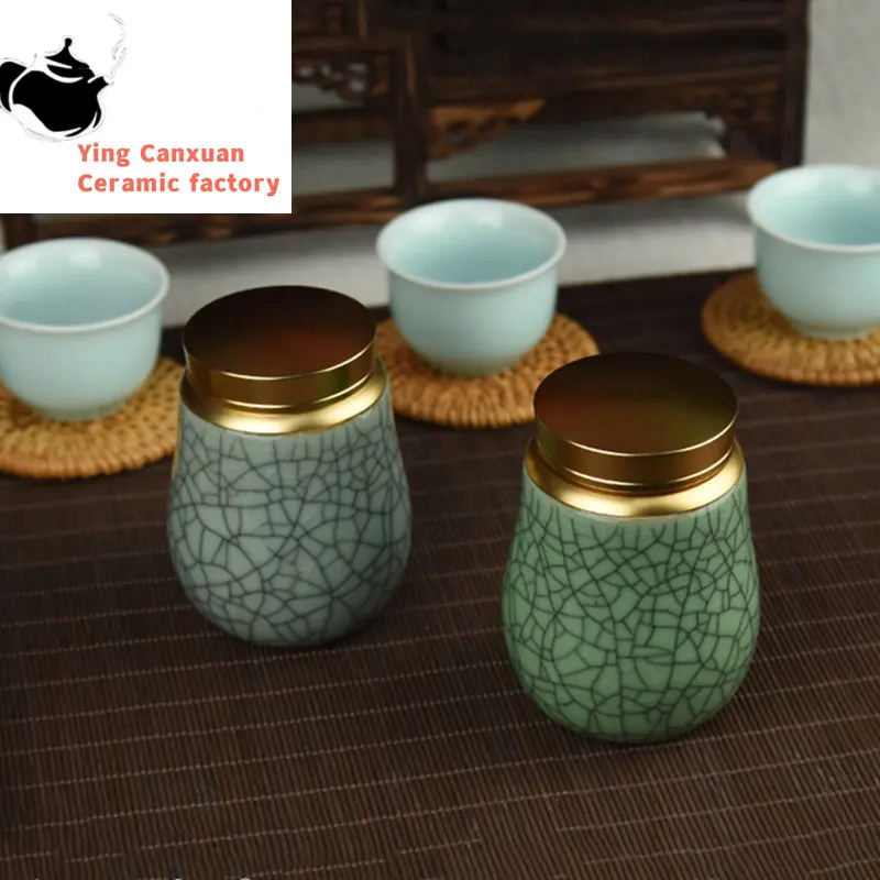 

Контейнер для чая с ледяными трещинами из селадона, бытовой керамический контейнер для хранения, контейнер Oolong Tieguanyin, дорожный чайный пакет, герметичная чайная банка