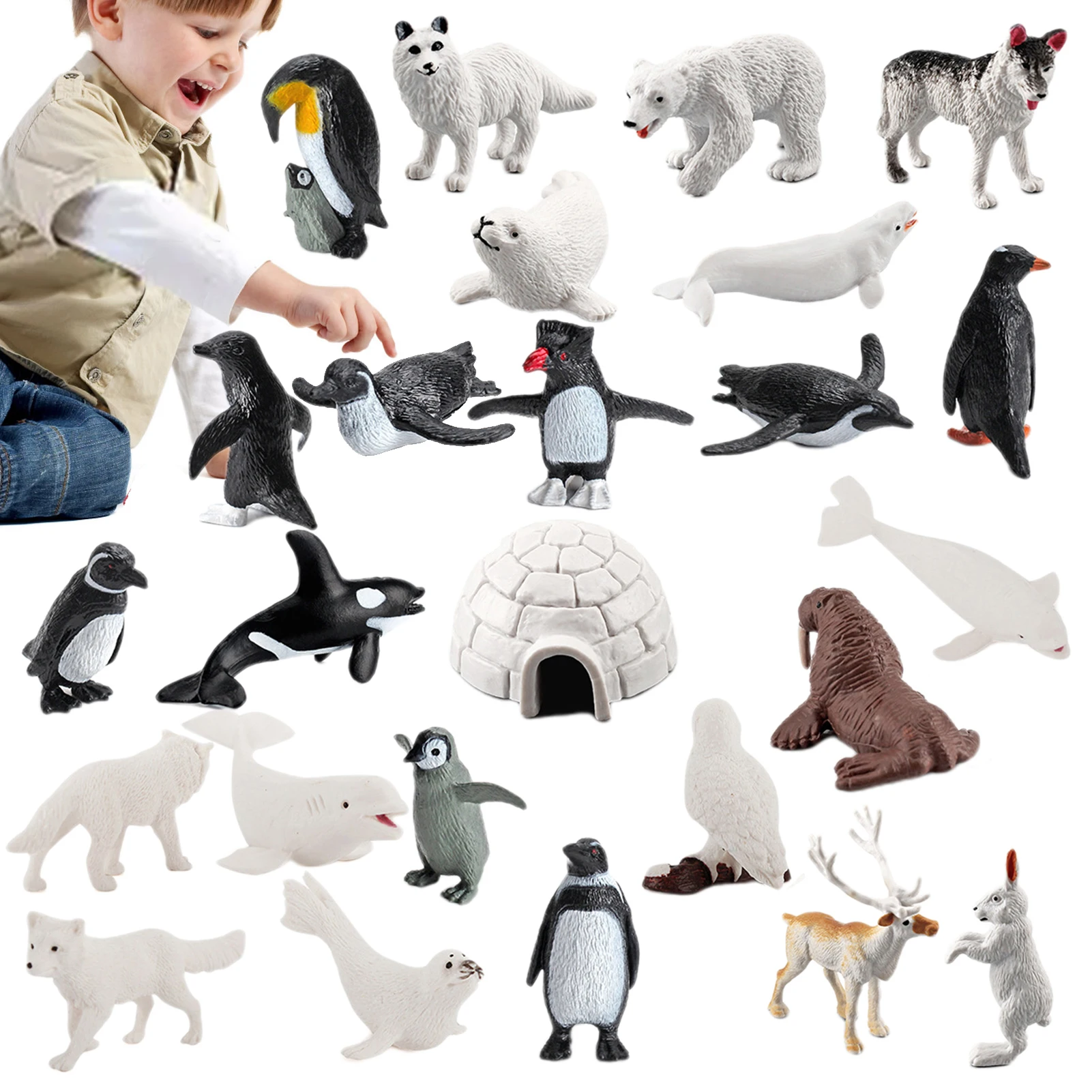 

Mini PolarArctic Animal Toy Figurines Set Penguins Reindeer Beluga Whales Arctic Animal Kit Model Educational Toy Birthday Gift