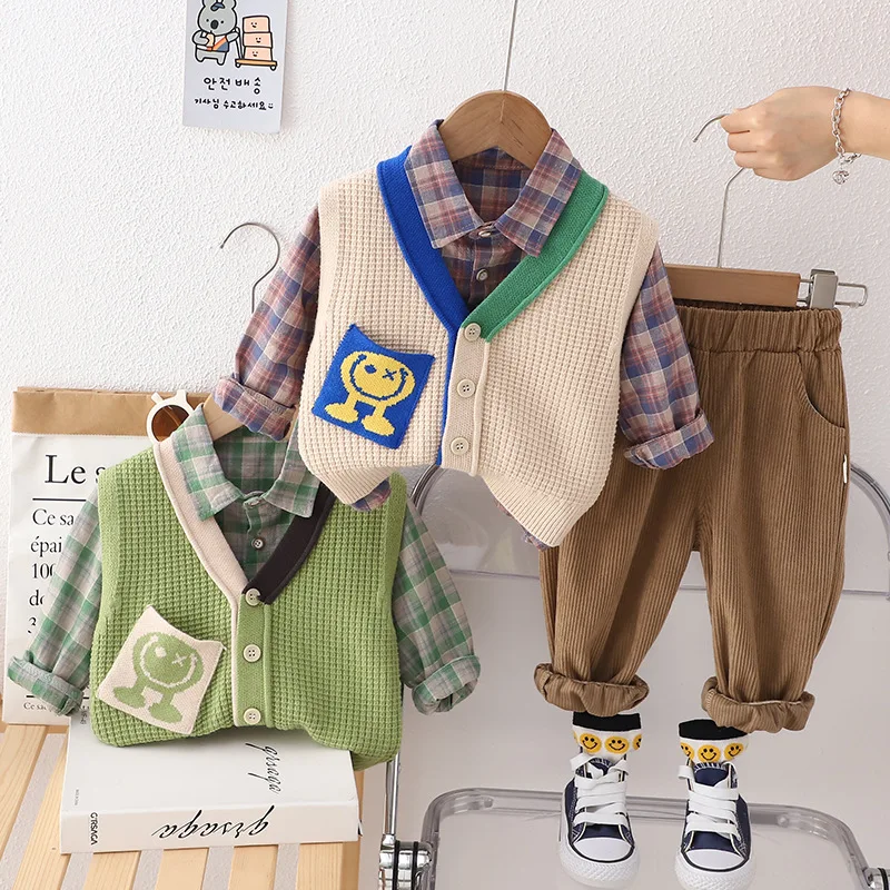 

Осенняя одежда для малышей Новинка жилет с длинным рукавом для мальчиков костюм-тройка для малышей