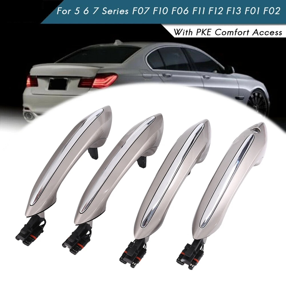 

4X Champagne Outer Exterior Door Handle Set with Light for -BMW 5 6 7 Series F07 F10 F11 F06 F12 F13 F01 F02