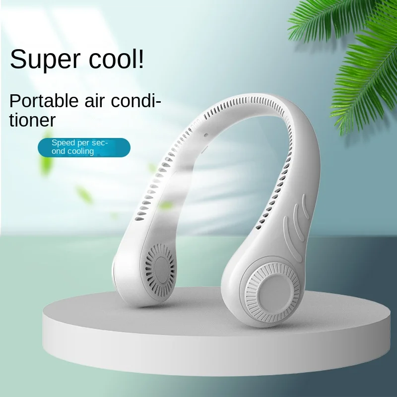 

Tiktok net red same type lazy man hanging neck leafless wearable sports small electric fan manufacturer charging USB Fan