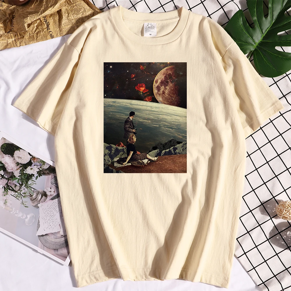

Rose People Image Prints Female T Shirt Oversize Quality Tshirt Hip Hop Crewneck Clothes Cartoons Breathable Woman T Shirts