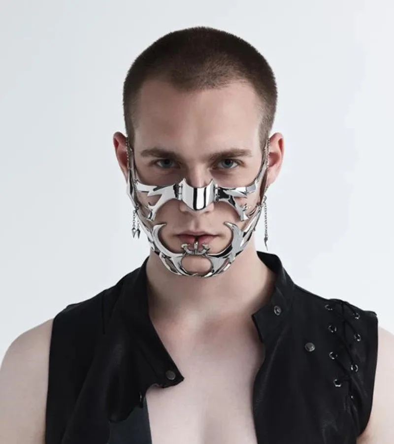 Маска CyberPunk из титановой стали для мужчин и женщин роскошная Асимметричная