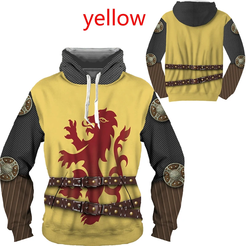 Фото Knights Funny Cosplay 3d Printing Men's Sweatshirts Vintage Hooded Pullovers Male Casual Graphic Hoody Fashion New Sweatshirts №1