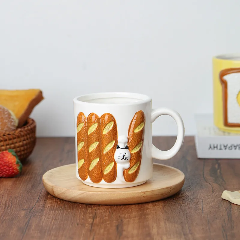 

Japanese Cartoon Bread Cat Kawaii Cups Mug Ceramic Cup for Coffee Home Office Drinkware Lovely Toast Milk Oatmeal Breakfast Cup