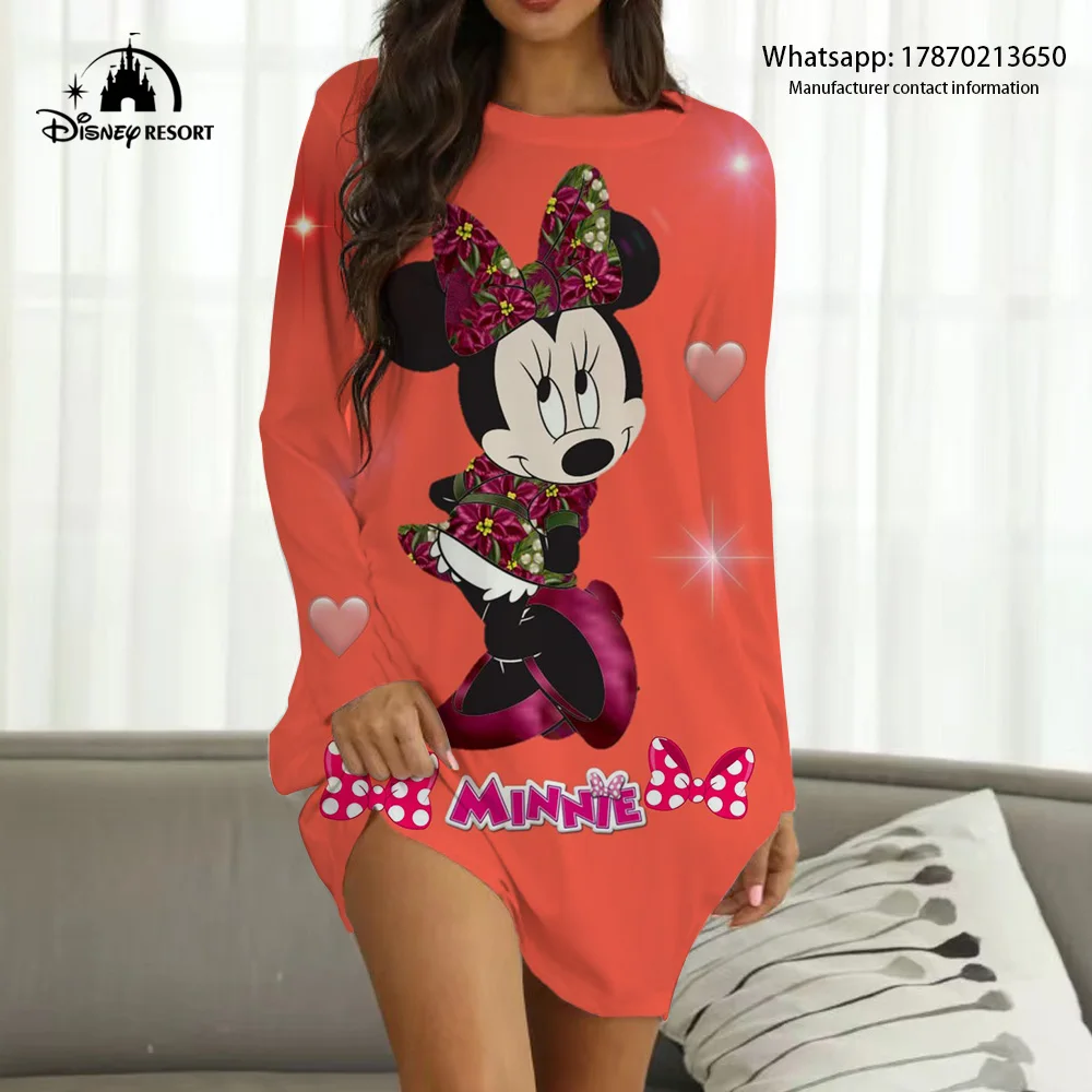 

New Disney Brand Mickey and Minnie Anime Print Christmas Fall Ladies Sexy Party Club Dress Women's Boho Loungewear Y2K