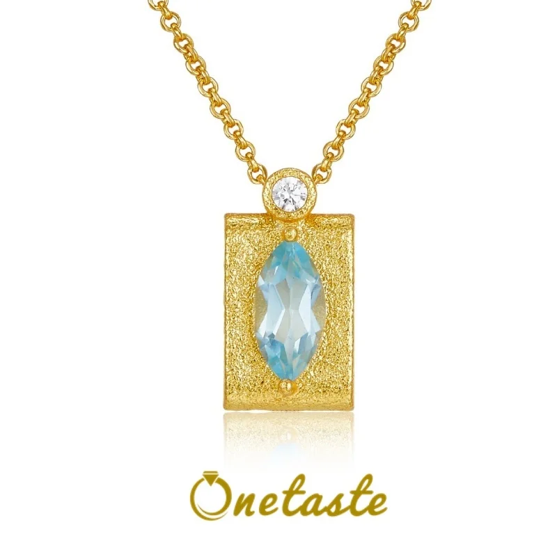

Natural Blue Topaz 925 Sterling Silver Geometric Pendant Necklace For Women Simple Perfume Bottle Choker Necklaces 2023 New
