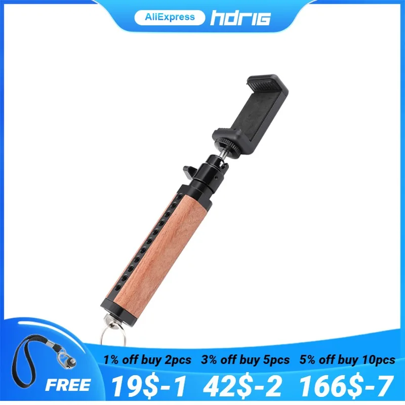 

HDRIG Handle Grip (Rubber-covered) With Adjustable Smartphone Clip & Ball Head Holder 1/4"-20 Mount