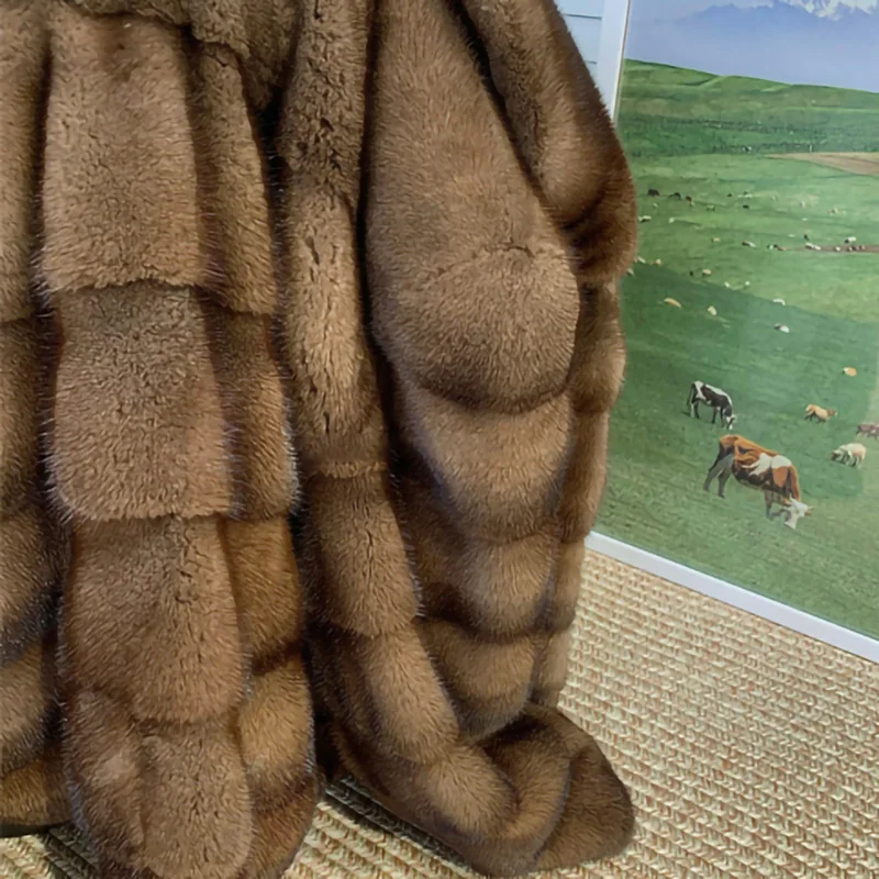 Lady Fashion Streetwear Luxury Mink Fur Jacket Winter Fluffy Women Coats Turn Down Collar Natural Mink Overcoat SF5217