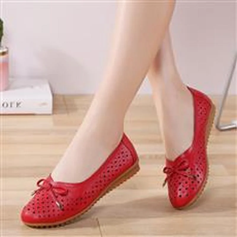 

2022 summer Women Cutouts Genuine Leather Mom Shoes Comfortable Flats Nurse Casual slip-on ballet flat loafers size 35-41