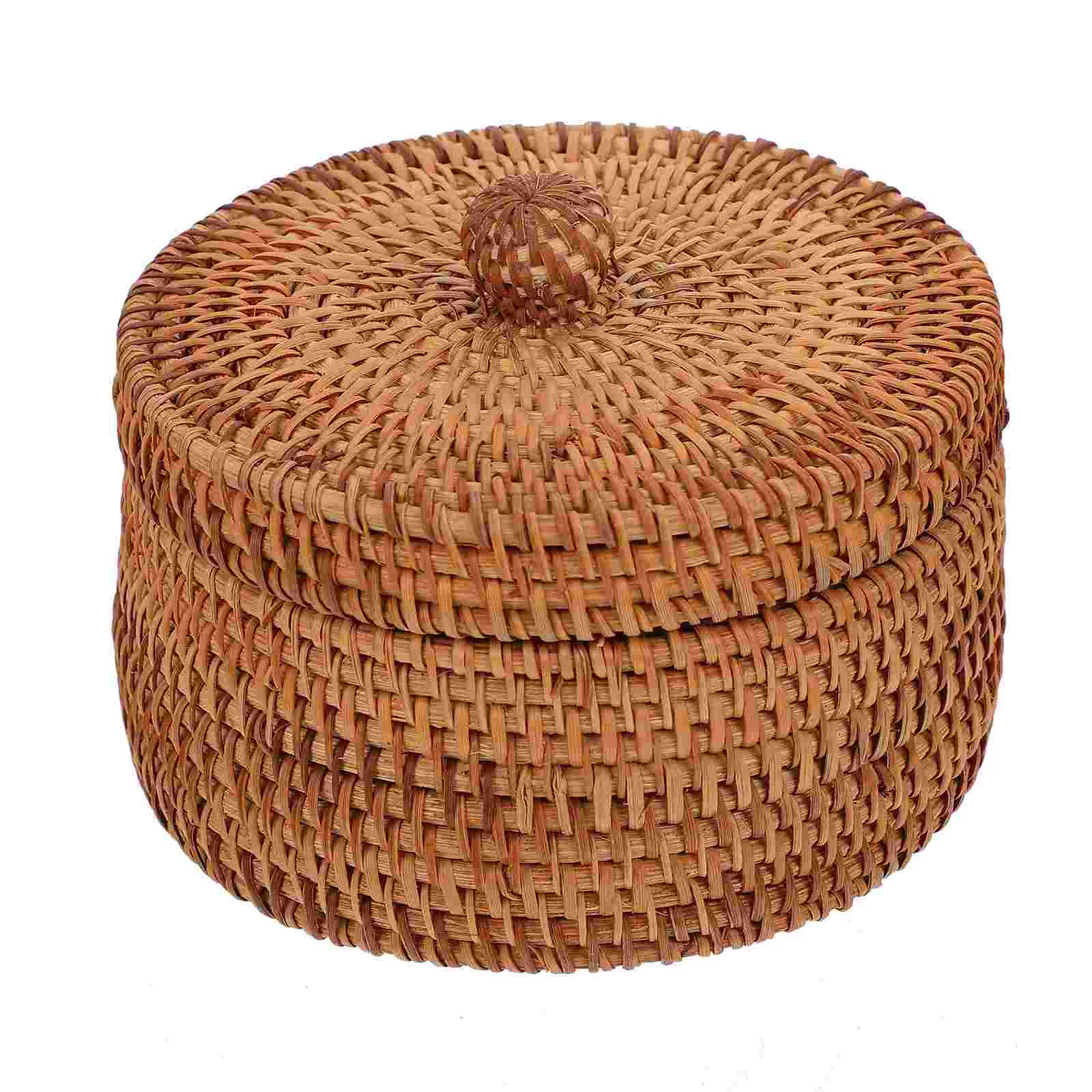 

Basket Storage Rattan Woven Baskets Lid Round Wicker Box Fruit Boxes Decorative Tray Lids Sundries Mini Snack Bread Organizer