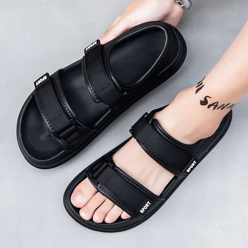 Сандалии мужские на плоской подошве мягкие удобные нескользящие пляжные