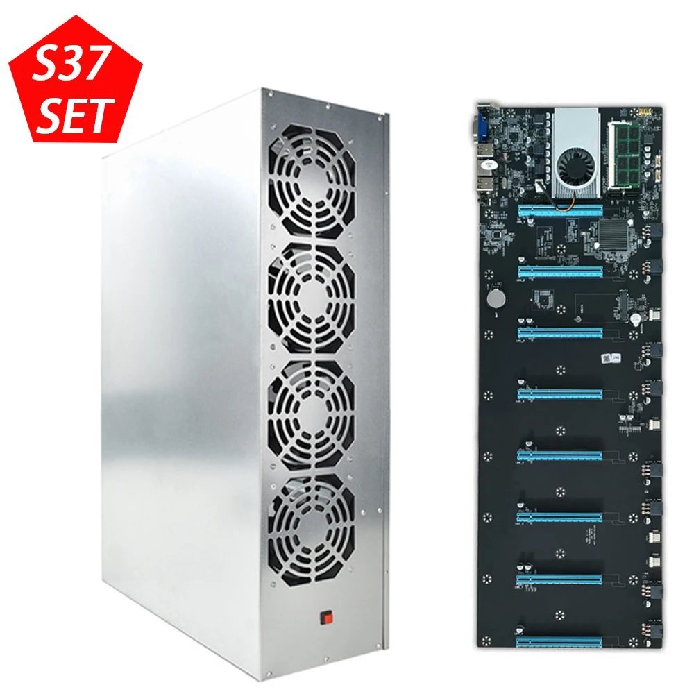 1 set BTC-S37 Mining Chassis Combo 8 GPU Bitcoin Crypto Ethereum BTC Mining rig 4 Fans Motherboard for T37 D37 S37 mining case