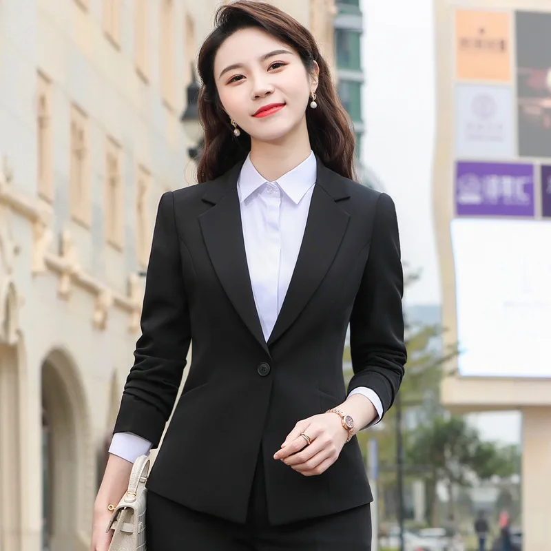 IZICFLY Autumn Spring Style Outfits For Women Work Wear Elegant Interview Business Ladies Office Pant Suits Two Piece Blue