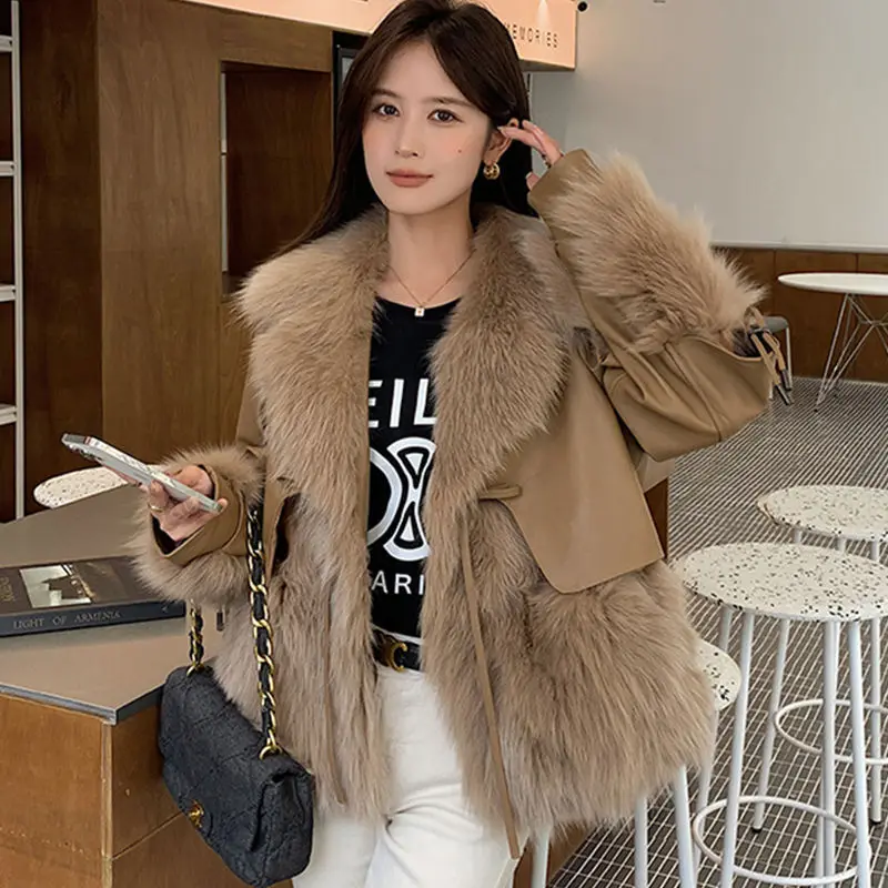 New Fashion Trend Solid Color Imitation Fox Fur Coat Women Plush Thickened 2023 Winter Fox Fur Coat Women's Clothing Coat