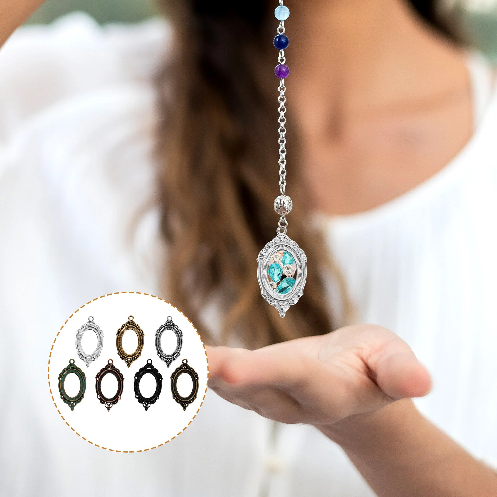 21 Pcs Time Bottom Holder DIY Crafts Making Material Resin Charms Jewelry Supplies Bezel Pendant Blank Alloy Ornament