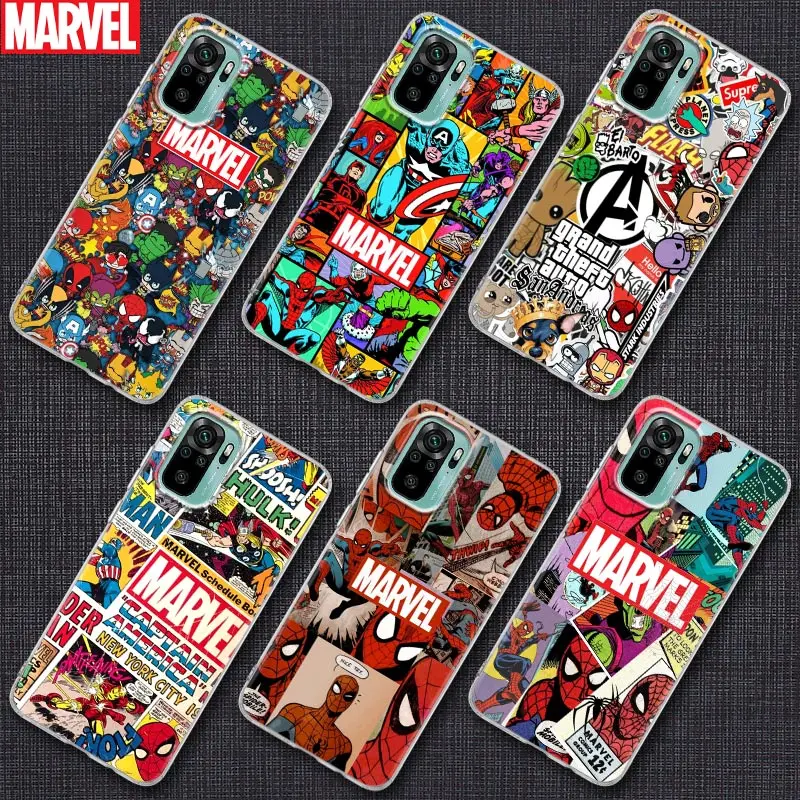 

Clear Silicone Fundas For Xiaomi Redmi 9 9A 9C 9T 10 Cases Note 7 8 9 9S 10 11 11T Pro Cover Cartoon Marvel Avengers Logo Comics