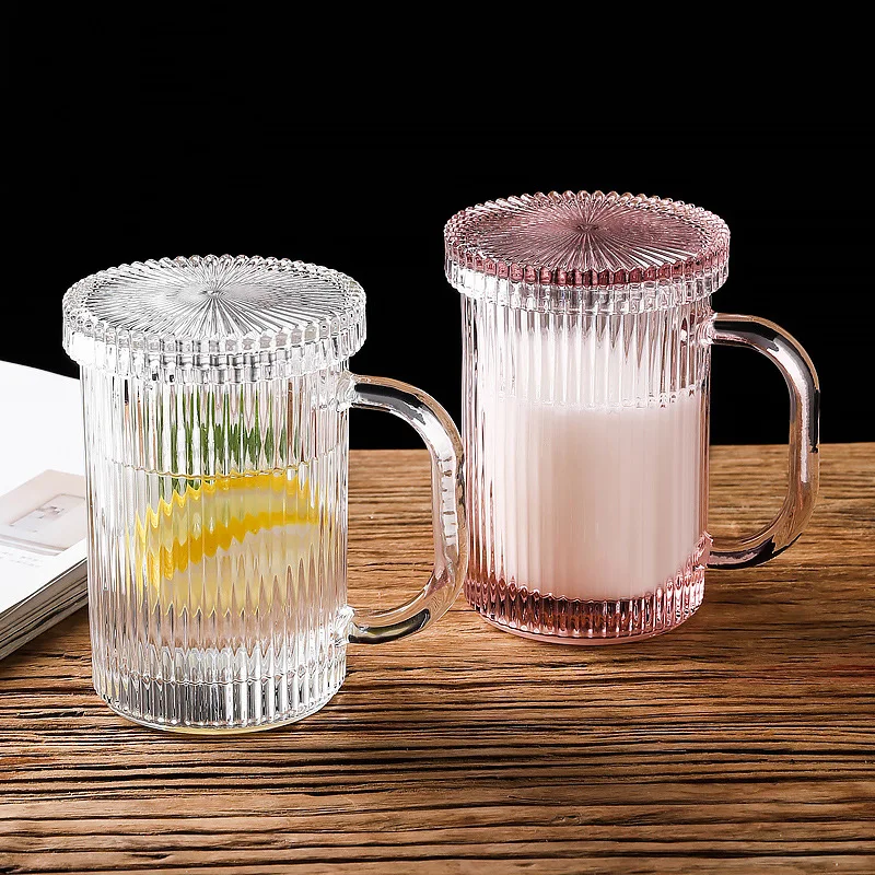 

350Ml Japanese Style Simple and Beautiful Glass Straw Cup Chic Milk Coffee Mugs with Lid Theat Resistant Glass Cup Wedding Gifts