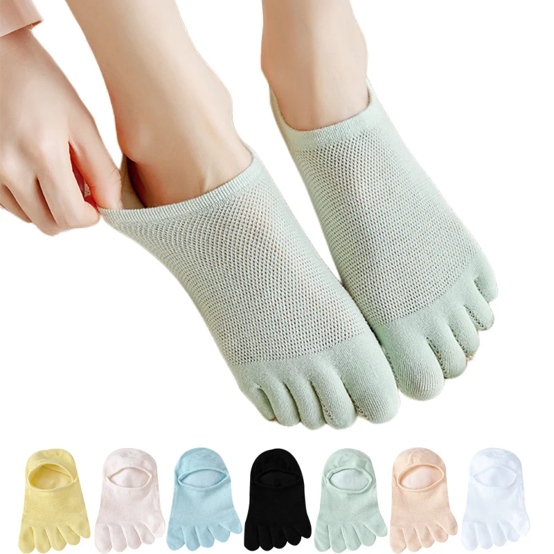 3 Pairs Woman's Five-Finger Socks Spring Summer Fashion Cotton Boat Sock Mesh Breathable Deodorant Invisible Sox Ropa De Mujer