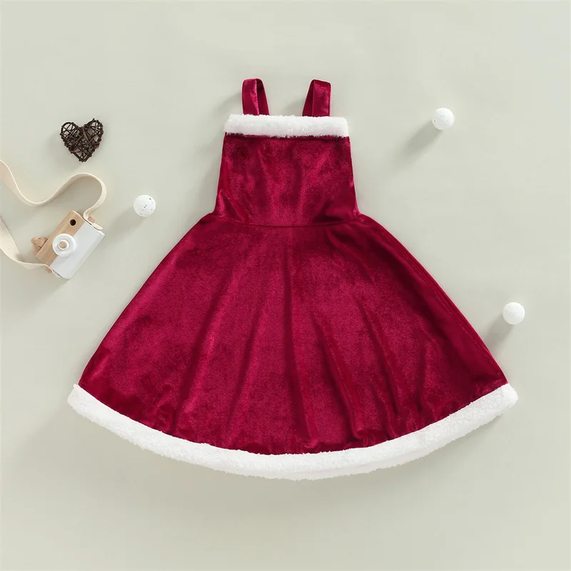

Toddler Kids Girls Velvet Dress Party Princess Sleeveless Sling Dress Autumn Winter Plush Patchwork Christmas Clothes 3-7 Years
