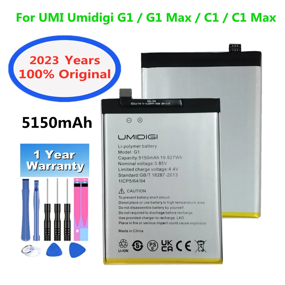 

2023 Years 100% Original Battery For UMI Umidigi G1 / G1 Max / C1 / C1 Max 5150mAh High Quality Phone Bateria Battery + Tools