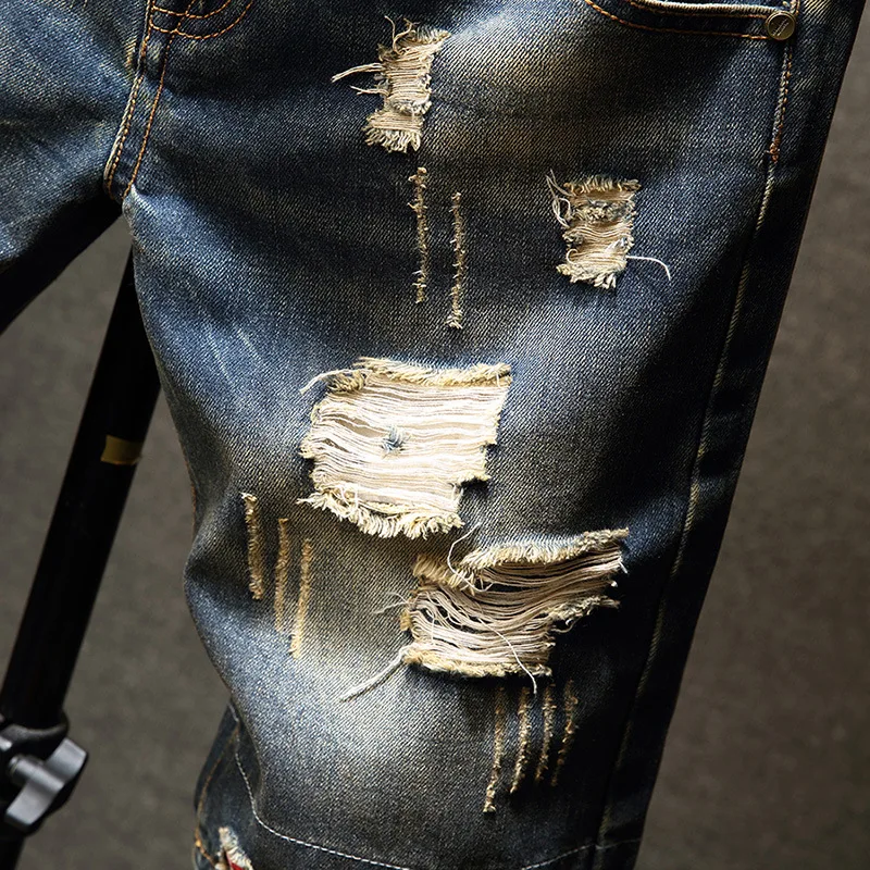 Men Denim Shorts 2022 Streetwear Breeches Knee Length Male Loose Painted Biker Jeans Summer Fashion Cargo Shorts Men Kenntrice