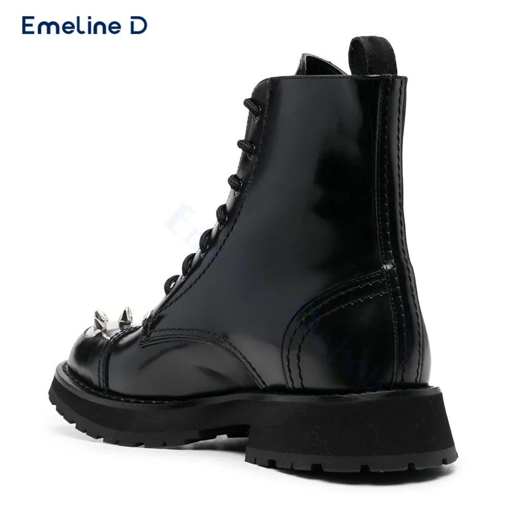 Сапоги на шнуровке с круглым носком черные кожаные повседневные ботинки