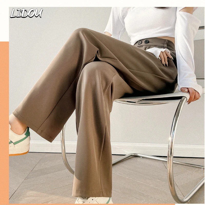 

2022 New Spring Autumn Mopping High Waist Casual Wide-leg Pants Solid Color Office Lady Suit Trousers Casual Straight-leg Pants