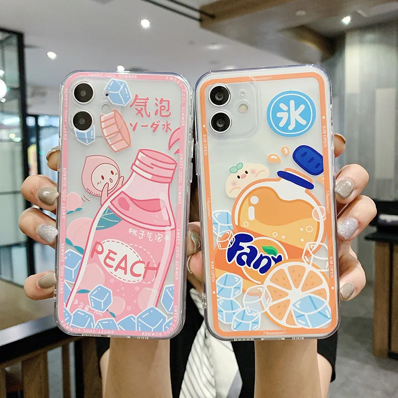 

Summer Orange Juice Peach Soda Phone Case For Iphone Se3 13 12 11 Pro Xs Max X Xr 6 6s 7 8 Plus Se 2020 Shockproof Clear Cover