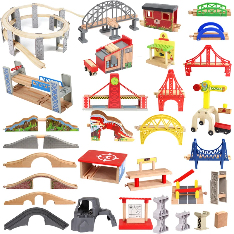 

Kids Wooden Track Beech Wood Railway Train Track Accessories Bridge Tunnel Station Educational Toys Fit for All Wooden Tracks