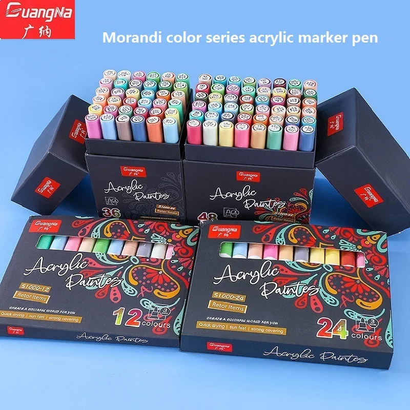 Guangna 48 Morandi Colors Acrylic Markers Plumones Art Stationery for Rock Painting Stone Ceramic Glass Wood Canvas DIY Card