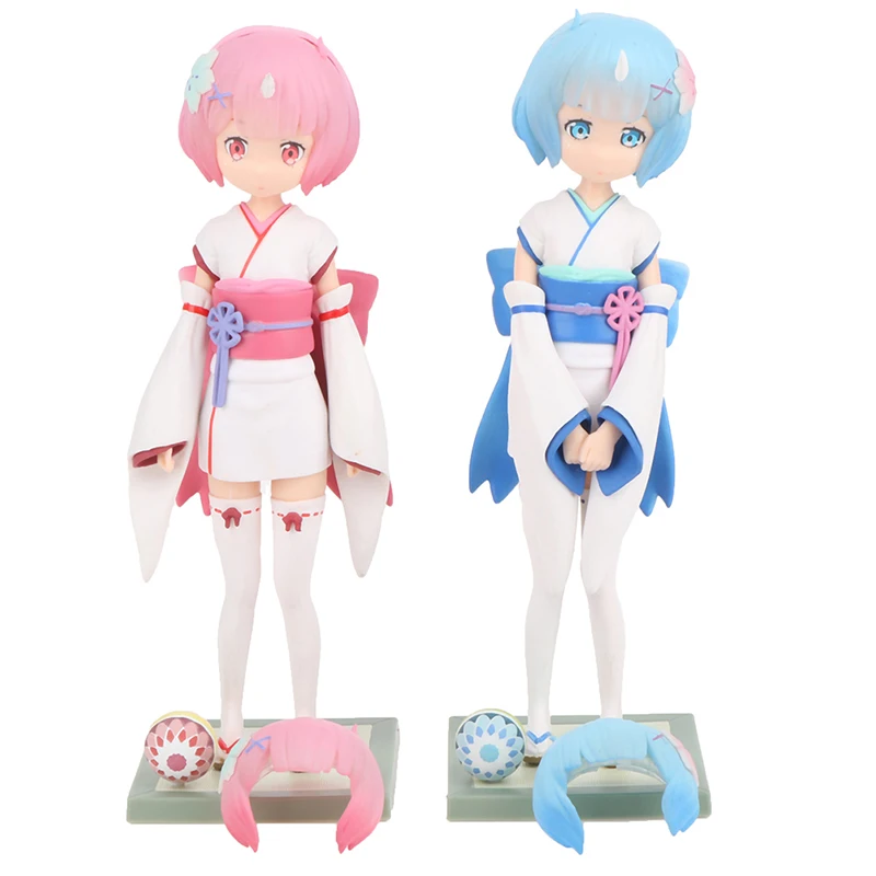 

17cm Anime Re: Life In A Different World From Zero Action Figure Childhood Rem Ram Kimono Kawaii Girl Doll Collection Model Toys