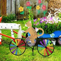 3d colorful diy windmill animal bicycle wind spinner whirligig garden lawn decorative gadgets kids outdoor toys cat on bike