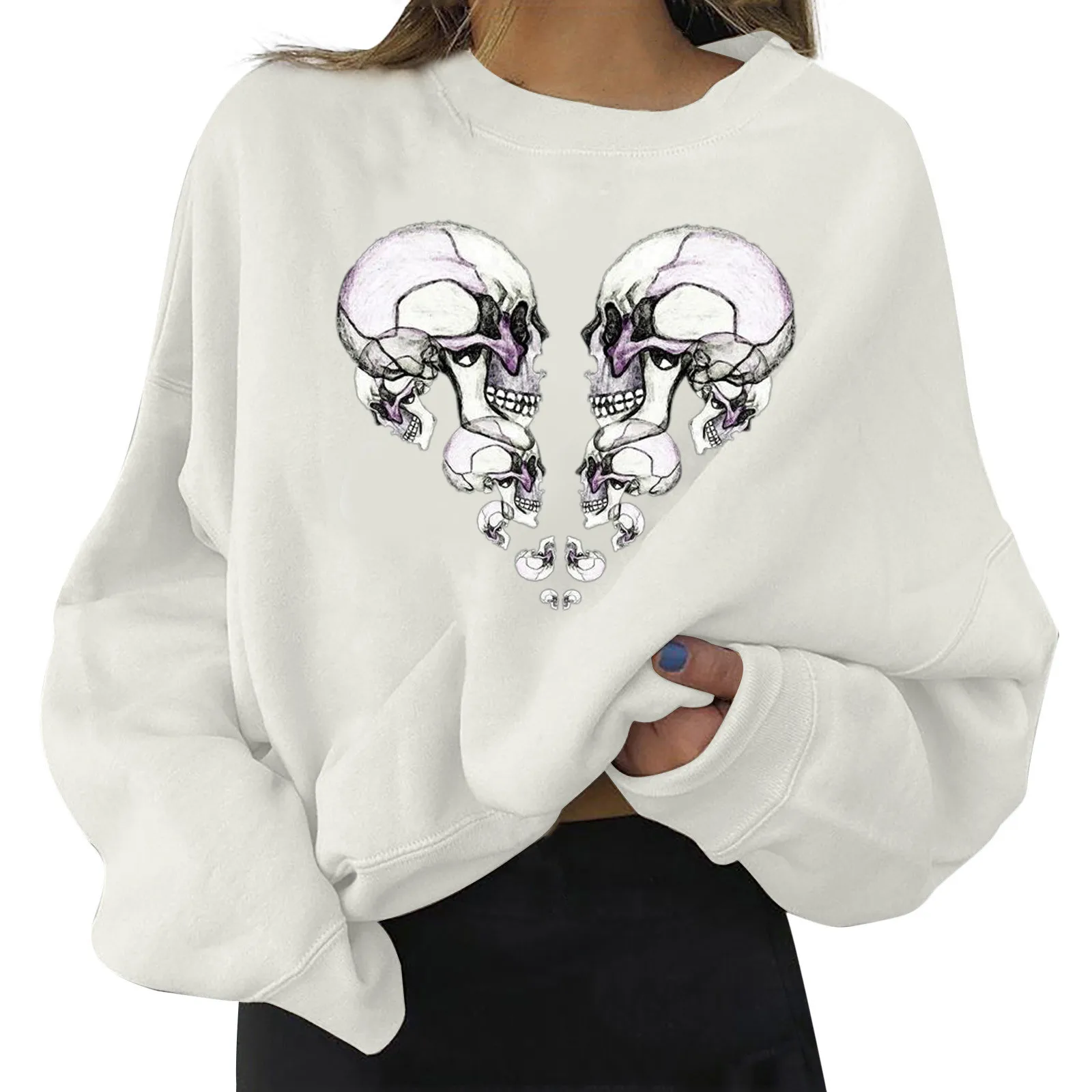 

Halloween Sweatshirts For Women Casual Short Crewneck Long Sleeve Print Shirt Pullover Top Woman Sweatshirt Women 2x