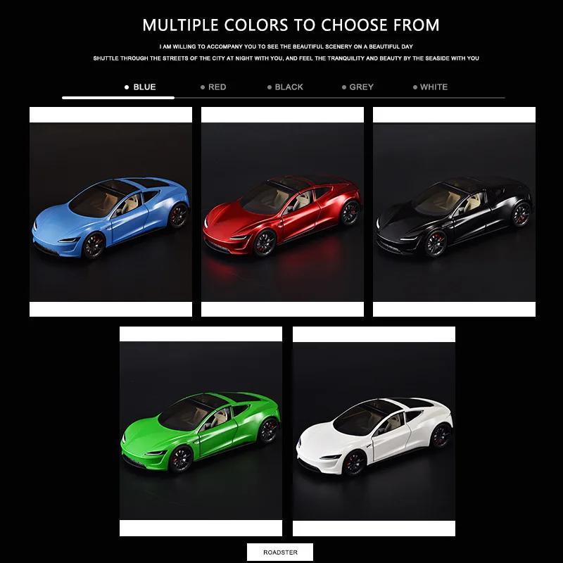 Модель автомобиля Tesla ROADSTER в масштабе 1:24 модель из сплава со звуком и фотографией