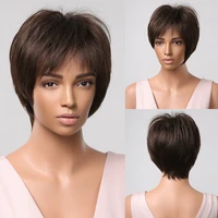 short straight wigs brown synthetic hair wigs with bangs for black women daily cosplay heat resistant fiber natural hair wigs