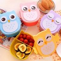 owl lunch box children students cute portable compartment tableware food fruit lunch container with cover to work outdoor leak