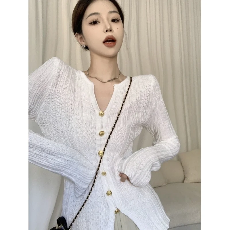 

Long Sleeve White Knitted for Women's Autumn 2023 New Versatile Sweater Women V-neck Slim Solid Color s