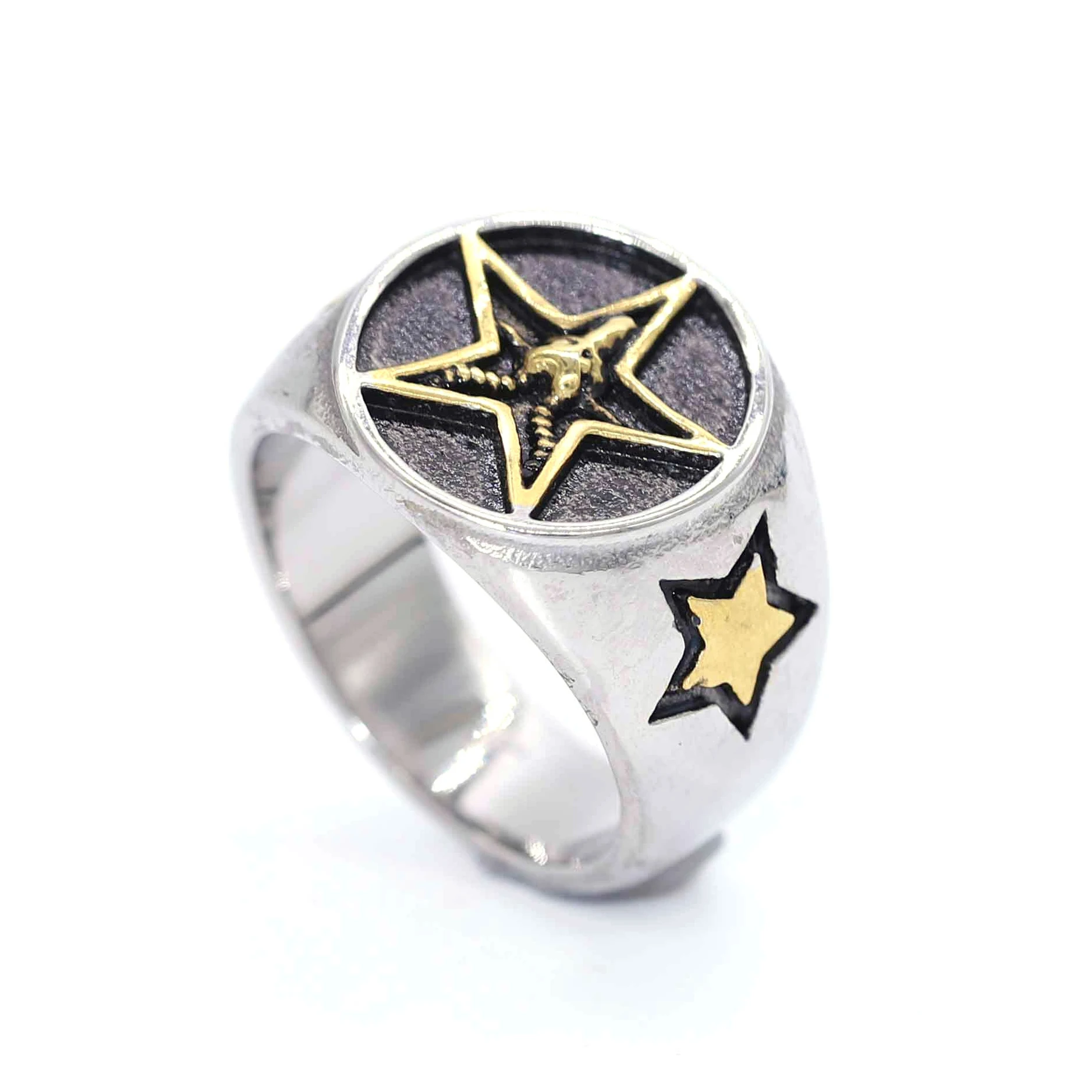 

High Quality Engraved Punk Style Gold Plated Stainless Steel 316 Ring For Men