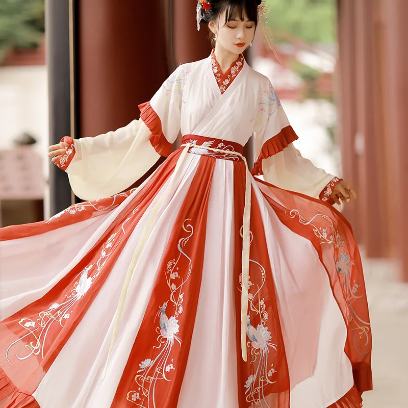 

XinHuaEase женское сказочное платье ханьфу в стиле династии Цзинь с перекрестным воротником на талии новые осенние повседневные Костюмы в китайском традиционном стиле