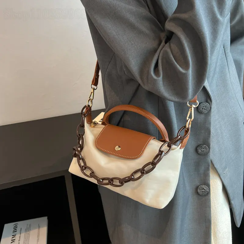 

Сумка-мессенджер женская маленькая на плечо, дизайнерский саквояж на цепочке, роскошный Повседневный брезентовый чемоданчик контрастных цветов