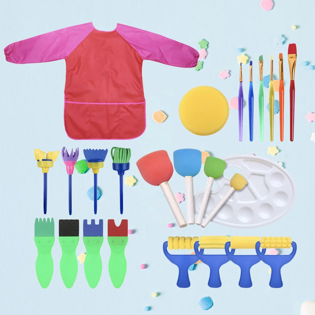 

Painting Sponge Kids Brushes Brush Diy Drawing Tools Kit Set Toddler Craft Child Sponges Supplies Foam Apron Smocks Waterproof