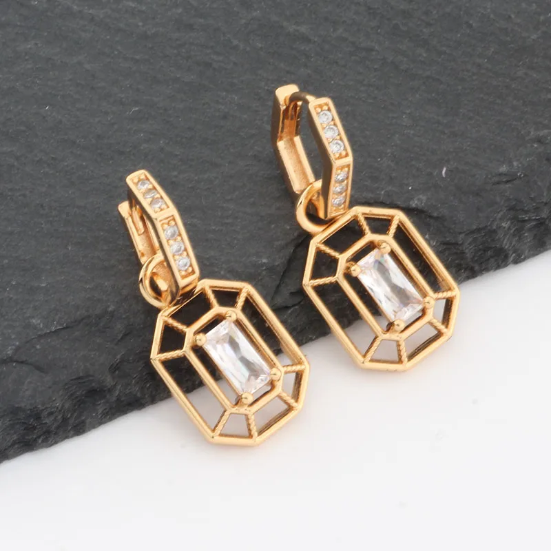 

New Trend Natural Zircon Rectangular Dangle Earrings Women Romantic Fashion Jewelry Unique Gift Unusual Earrings Jewelry