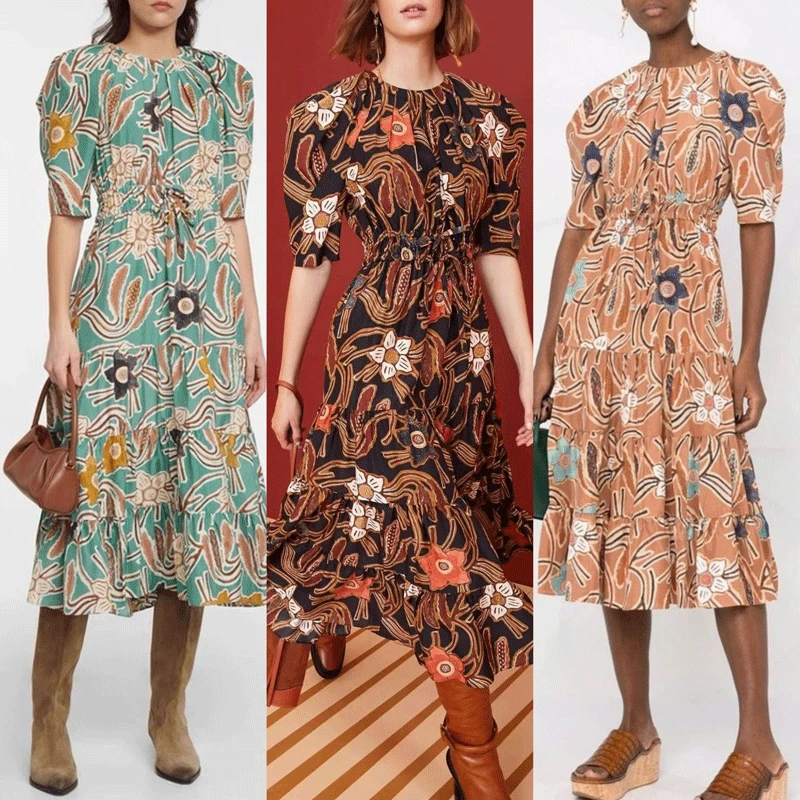 

2023 Spring Summer New Dress Women Sandwashed Silk Round Neck Large Skirt Dress