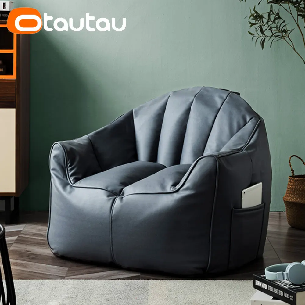 

OTAUTAU Faux Leather Bean Bag Cover No Filler Beanbag Single Sofa Floor Pouf Chair Ottoman Backrest Armchair Furniture DD20KJB1T