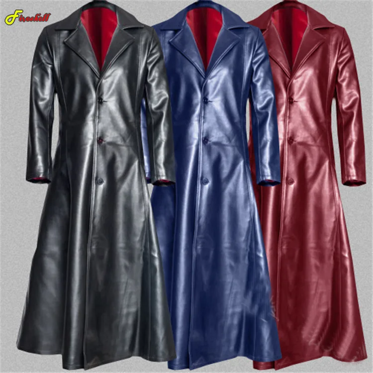 

Mens Lapel Gothic Punk Black Long Coat Winter Leather Long Jacket Goth Vampire Coat Dark Knight Cool Cape Coat