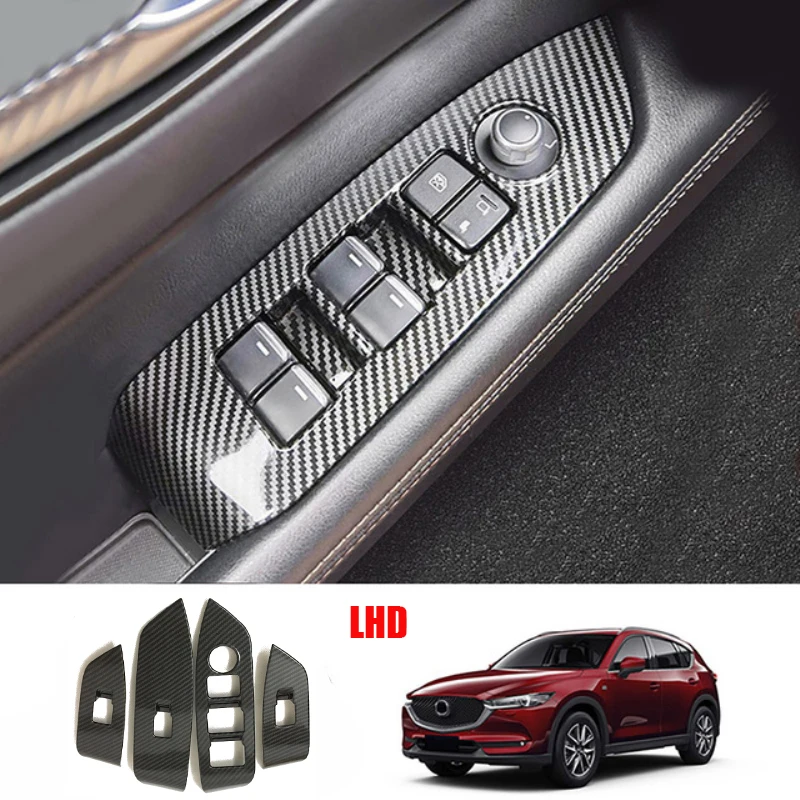 

LHD RHD для Mazda CX-5 CX5 KF 2017-2022 2023 интерьер ABS углеродное волокно Переключатель крышка внутренняя отделка подлокотника рамка отделка